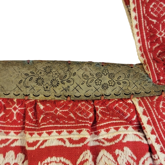 Embroidered Decritive Old Wold Nature Animal Relief Emossed Metal Trim Hand Bag - Picture 7 of 10